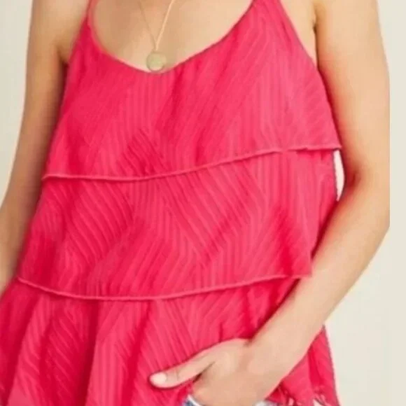 Anthropologie Amadi Tiered Ruffle Pink Cami Tank Size XS Layer Top Bohemian Boho - Picture 8 of 8